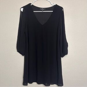 Lulus Shifting Dears Black Cold Shoulder Cut Out Sheer Sleeve Mini Dress Size S